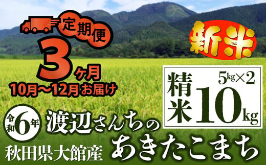 【定期便3ヶ月】令和6年産渡辺さん家のあきたこまち精米10kg(5kg×2袋)(10～12月配送) 210P9004 1455579 - 秋田県大館市