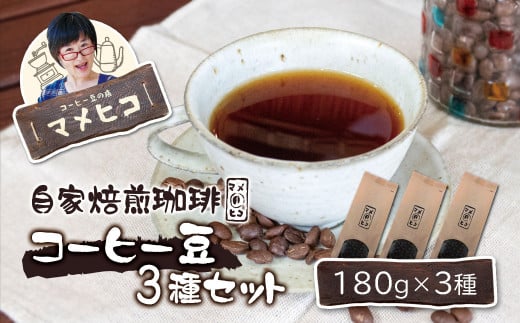 自家焙煎珈琲 マメヒコ の コーヒー豆 180g×3種セット / コーヒー  珈琲 豆 自家製 焙煎 飲み比べ ギフト 贈答 1457103 - 岩手県遠野市