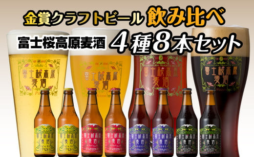 富士桜高原麦酒（4種8本セット）金賞クラフトビール飲み比べ ふるさと納税 金賞 クラフトビール 飲み比べ 瓶 お酒 ドイツ 山梨県 鳴沢村 送料無料 NSAH002 1466679 - 山梨県鳴沢村