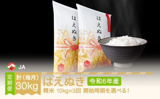 新米 米 はえぬき 毎月定期便 10kg×3回 精米 令和6年産 2024年11月中旬〜 ja-haxxb10-sm11to1b