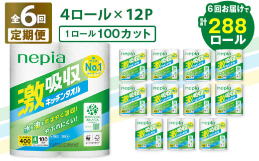 【全6回定期便】紙のまち苫小牧 王子ネピア 激吸収 キッチンタオル 100（48ロール×6回）　T001-T02 1482522 - 北海道苫小牧市