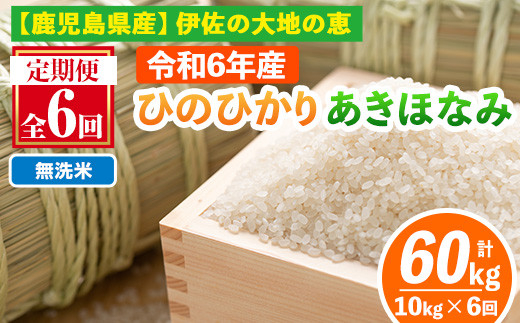 isa518-B [定期便6回] [無洗米]選べる精米方法!令和6年産 鹿児島県伊佐南浦産 ひのひかり5kg・あきほなみ5kg (合計60kg・計10kg×6ヵ月) 国産 白米 精米 無洗米 伊佐米 お米 米 生産者 ひのひかりあきほなみ 定期便 新米[Farm-K]