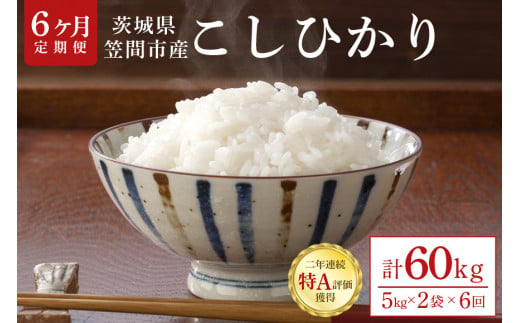 【6ヶ月定期便】【6ヶ月定期便】令和6年産 コシヒカリ 茨城県 笠間市産 10kg (5kg×2袋) 計60kg 新米 米 ご飯 1459451 - 茨城県笠間市