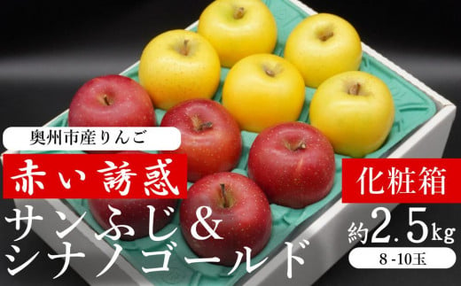 奥州市産りんご　赤い誘惑「サンふじ＆シナノゴールド」化粧箱約2.5kg　８－10玉 贈答用  JA岩手ふるさと 1457982 - 岩手県奥州市