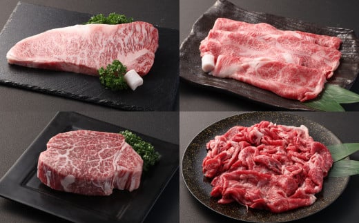 【全4回定期便】月に1度はお肉の日！長崎和牛・出島ばらいろ２ ／ 和牛 国産 牛肉 お肉 肉 4回 コース  ( 特選霜降 サーロインステーキ・すき焼き用特選ロース肉・切り落とし・ヒレ ) 1459231 - 長崎県長崎市