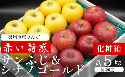 奥州市産りんご 赤い誘惑「サンふじ＆シナノゴールド」 約5kg　16－20玉 贈答用 化粧箱 JA岩手ふるさと　 1457981 - 岩手県奥州市