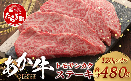 【GI認証】くまもとあか牛 トモサンカク 120g×4枚【合計 480g】 熊本県産 ブランド くまもと あか牛 和牛 極上 希少 牛肉 ロース ステーキ 赤身  肉 熊本 046-0674 1497206 - 熊本県多良木町