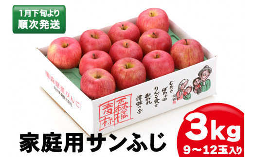 家庭用りんご サンふじ 3kg (9～12玉入り 3kg 1箱) ～見た目にわけあり 味はそのまま～｜青森 津軽 つがる リンゴ 訳あり 果物 旬 [0341] 963489 - 青森県つがる市