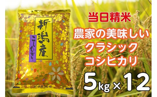 【令和6年産新米】【12ヶ月定期便】 当日精米! 農家直送 美味しい クラシックコシヒカリ 5kg×12回 計60kg 精米 白米 水原町農産センター 1F29136 1460166 - 新潟県阿賀野市