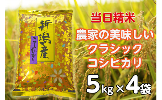 【令和6年産新米】 当日精米! 農家直送 美味しい クラシックコシヒカリ 5kg×4袋 計20kg 精米 白米 水原町農産センター 1F25046 1460162 - 新潟県阿賀野市