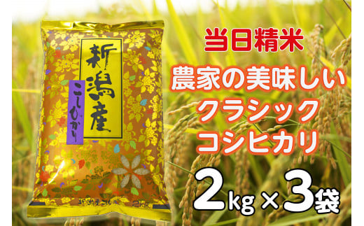 【令和6年産新米】 当日精米! 農家直送 美味しい クラシックコシヒカリ 2kg×3袋 計6kg 精米 白米 水原町農産センター 1F17017 1460113 - 新潟県阿賀野市