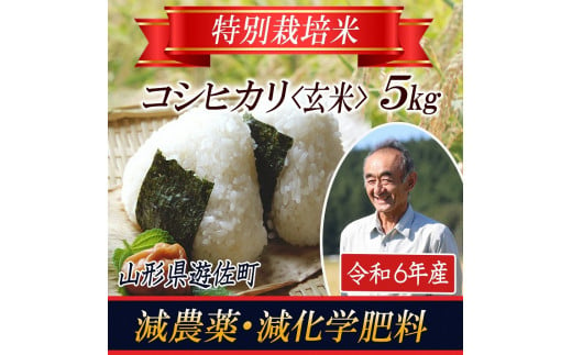 1055R06　特別栽培米 コシヒカリ 玄米 5kg 山形県遊佐産 鳥海山の恵（令和6年産米） 1461790 - 山形県遊佐町