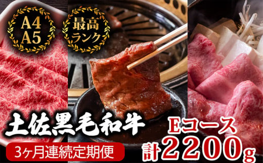 【3回定期便】土佐黒毛和牛 食べ比べ 2200g (計2.2kg以上) | Eコース 厳選 国産 和牛 すき焼き しゃぶしゃぶ 焼き肉 お肉 にく 霜降り 牛肉 ウデ肉 うで肉 モモ肉 もも肉 リブロース 人気 贈答 ギフト プレゼント 小分け 数量限定 3ヵ月 頒布会 老舗 たけうちミート 高知県 須崎市 TM7000 1464506 - 高知県須崎市