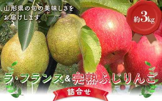 [令和6年産先行予約] ラ･フランス & 完熟ふじりんご 詰合せ 約3kg (2L〜3L) [令和6年11月上旬〜発送] [全国りんご選手権 銀賞] 『船中農園』 山形県 南陽市 [2177]