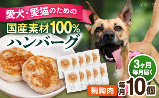 【全3回定期便】ペットフード 鶏むね 100%ハンバーグ 10個セット ペット 犬 猫 手作り 国産 てづくり こだわり ドッグフード  横須賀 【ペットフードYM japan】 [AKEX007] 1529412 - 神奈川県横須賀市