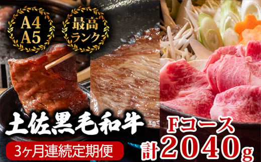 【3回定期便】土佐黒毛和牛 食べ比べ 2040g (計2kg以上) | Fコース 厳選 国産 和牛 すき焼き しゃぶしゃぶ ステーキ 焼き肉 お肉 にく 霜降り 牛肉 ウデ肉 うで肉 モモ肉 もも肉 サーロイン 人気 贈答 ギフト プレゼント 小分け 数量限定 3ヵ月 頒布会 老舗 たけうちミート 高知県 須崎市 TM8000 1464505 - 高知県須崎市