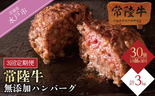 [ふるさと納税] [定期便3回] 肉 常陸牛 ハンバーグ 10個 セット ×3回 計30個 牛肉 焼くだけでレストランの味 常陸牛ハンバーグ 個別真空パック 小分け 冷凍 黒毛和牛 プレゼント 食べ物 ギフト対応 57000円 (DU-97)