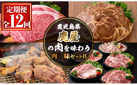 8003 【定期便12回】鹿屋の肉を味わう 肉三昧セットＢ【定期便 お楽しみ 焼鳥 黒豚 餃子 豚ロース 赤身 豚肉 黒牛 すき焼き ハム ソーセージ とんかつ しゃぶしゃぶ】 1506077 - 鹿児島県鹿屋市