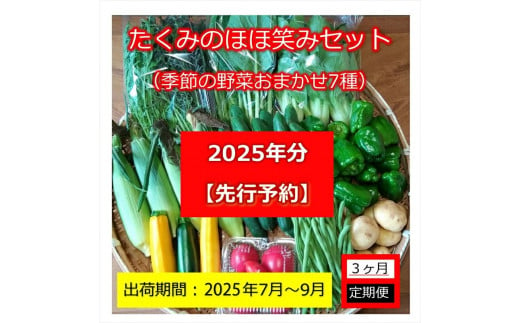 【先行予約】【3ヶ月定期便】たくみのほほ笑みセット (季節の野菜おまかせ7種) ＜出荷開始：2025年7月1日～2025年 9月30日まで＞高原野菜【 産地直送 産直 季節の野菜 旬の野菜 詰合せ 有機野菜 有機栽培 長野県 佐久市 】 1408980 - 長野県佐久市