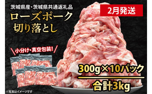 国産豚肉 こま切れ 300g×10p (3kg) 【2025年2月発送予定】【 小分け ・ 真空パック 】 ( 茨城県共通返礼品・茨城県産 ) ブランド豚 ローズポーク 茨城 国産 切り落とし 豚 豚肉 豚こま 豚こま切れ 冷凍