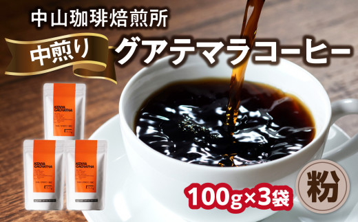 自家焙煎コーヒー 中煎り グアテマラ【粉】100g×3袋（合計300g）中山珈琲焙煎所 コーヒー粉 コーヒー 粉 自家焙煎 珈琲 グアテマラ コーヒー ロースト 中煎り 京都府 木津川市【056-14-02】 1346621 - 京都府木津川市