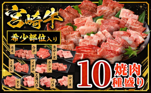 《2024年11月発送》宮崎牛焼肉10種盛り合わせ 牛肉 宮崎牛 和牛 焼肉 盛り合わせ 10種｜モモ ウデ ロース 肩ロース バラ ミスジ ランプ イチボ 三角バラ ヒレ｜_M132-067-nov 1465127 - 宮崎県宮崎市