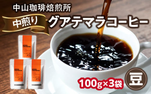 自家焙煎コーヒー 中煎り グアテマラ[豆]100g×3袋(合計300g)中山珈琲焙煎所 コーヒー豆 コーヒー 豆 自家焙煎 珈琲 グアテマラ コーヒー ロースト 中煎り 京都府 木津川市[056-14-01]