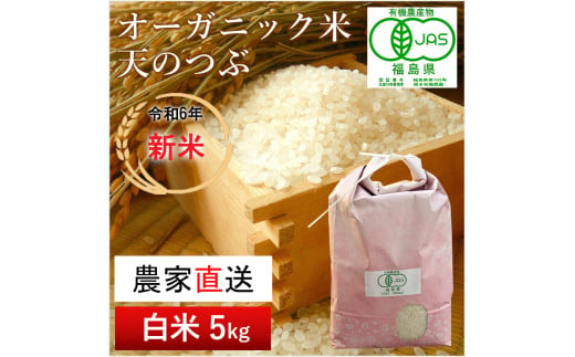 《新米先行受付》【令和6年産米】南相馬・根本有機農園のJAS有機米天のつぶ5kg（白米）