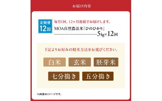 熊本県宇土市のふるさと納税 15-542_4　【定期便12回】＼☆新米☆／那須自然農園　MOA自然農法米「ひのひかり」七分搗き米5㎏　