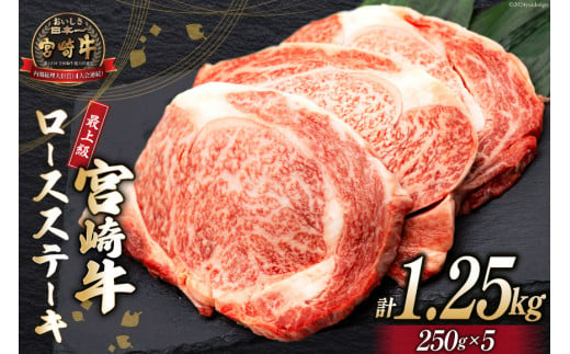 【最上等級使用！】 牛肉 宮崎牛 ロース ステーキ 250g × 5枚 計1.25kg [ミヤチク 宮崎県 日向市 452060773-os] 小分け 個包装 和牛 黒毛和牛 ブランド牛 冷凍 4等級 5等級【お歳暮】