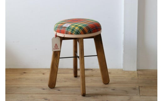ハイスツール 【オレンジ＆グリーンチェック】HARRIS TWEED（ハリスツイード）家具