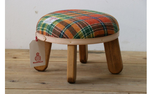 まぁるいスツール【オレンジ＆グリーンチェック】 子供 椅子イスキッズ HARRIS TWEED（ハリスツイード）家具