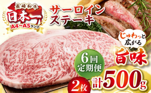 【全6回定期便】【A4〜A5ランク】長崎和牛 サーロインステーキ 500g（250g×2枚）《壱岐市》【株式会社MEAT PLUS】 肉 牛肉 黒毛和牛 サーロイン ステーキ ご褒美 ギフト 贈答用 ご褒美 冷凍配送 A4 A5 [JGH129] 1470188 - 長崎県壱岐市