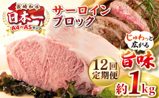 全12回定期便】【A4〜A5ランク】長崎和牛 サーロインブロック 約1kg《壱岐市》【株式会社MEAT PLUS】 肉 牛肉 黒毛和牛 サーロイン  ステーキ ブロック ご褒美 ギフト 贈答用 ご褒美 冷凍配送 A4 A5 [JGH138] - 長崎県壱岐市｜ふるさとチョイス - ふるさと納税サイト