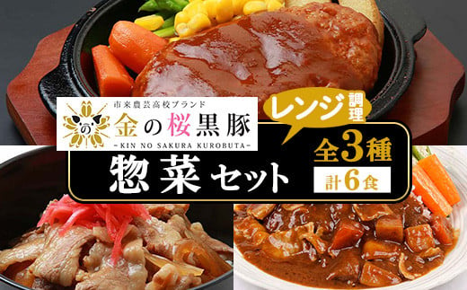 レンジでチン！金の桜黒豚 3種 おかず 詰め合わせ 6食入り 「煮込み ハンバーグ（180g×2袋）」「黒豚丼（180g×2袋）」「スパイシーカレー（180g×2袋）」 冷蔵 小分け の おかず セット レンジ 簡単調理 レトルト 電子レンジ対応 温めるだけ で お手軽  時短！ 【A-1283H】