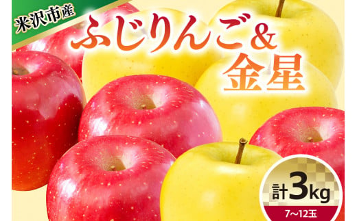 【 令和6年産 】 りんご 2種 詰め合わせ （ ふじ 金星 ） 計 3kg 〔 12月上旬～お届け 〕 2024年産 1320033 - 山形県米沢市