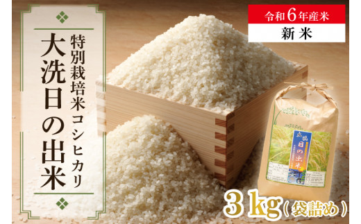 [新米]米 3kg 低農薬米 大洗 日の出米 コシヒカリ 令和6年産 特別栽培米 コメ こめ 送料無料