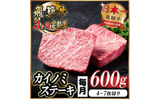 ＜毎月定期便＞飛騨牛 カイノミステーキ定期便 毎月600g全3回【4055996】