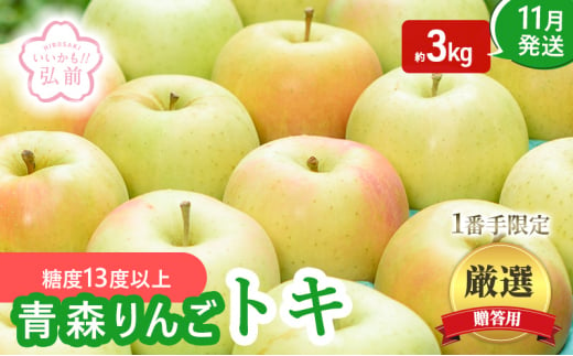 りんご 【 11月発送 】( 糖度13度以上 ) 1番手限定 贈答用 トキ 約 3kg 【 弘前市産 青森りんご 】 1471683 - 青森県弘前市