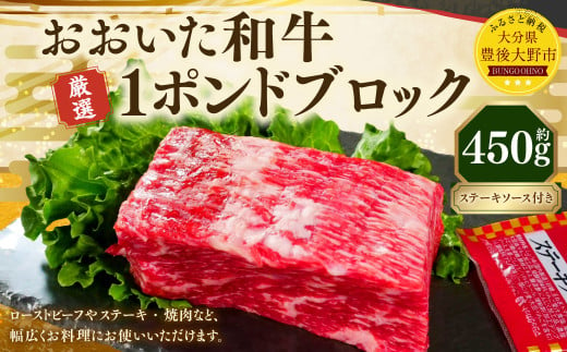 173-1150 おおいた和牛 1ポンドブロック（約450g） ステーキソース付き 牛肉 肉 お肉 1471442 - 大分県豊後大野市