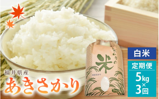 定期便≪3ヶ月連続お届け≫あきさかり 5kg × 3回 令和6年 福井県産 コシヒカリ系統品種【白米】【お米 アキサカリ 計15キロ】 [e30-b009]