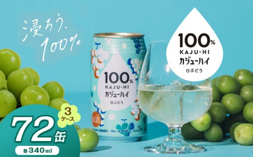 【定期便3回】100％カンジューハイ白ブドウ 340ml × 72本 | ふるさと納税 缶ジューハイ 缶酎ハイ 白ブドウ3％ カロリー低い 喉越し 爽快 爽やか 洋酒 人気 酎ハイ サワー パーティー 送料無料 下野 栃木