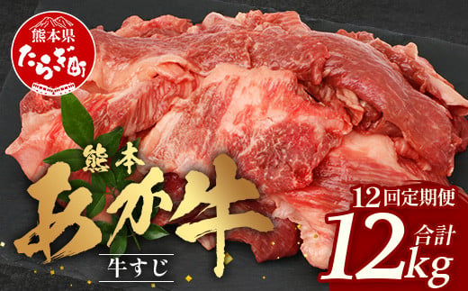 【 定期便 12回 】 熊本 あか牛 スジ肉 1㎏ × 12回 【 合計 12kg 】 牛スジ 【 熊本 熊本県産 あか牛 牛肉 ブランド 肉 お肉 ヘルシー すじ 牛スジ 牛筋 煮込み カレー 冷凍 国産 】 041-0167 1478581 - 熊本県多良木町