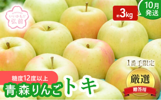 りんご 【 10月発送 】( 糖度12度以上 ) 1番手限定 贈答用 トキ 約 3kg 【 弘前市産 青森りんご 】 1471681 - 青森県弘前市