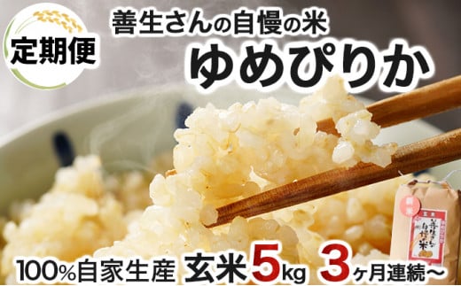 寄附額改定↓ [お届け回数が選べる][令和6年産!]『100%自家生産玄米』善生さんの自慢の米 玄米ゆめぴりか5kg 定期便 3/6/12ヶ月(全3/6/12回)