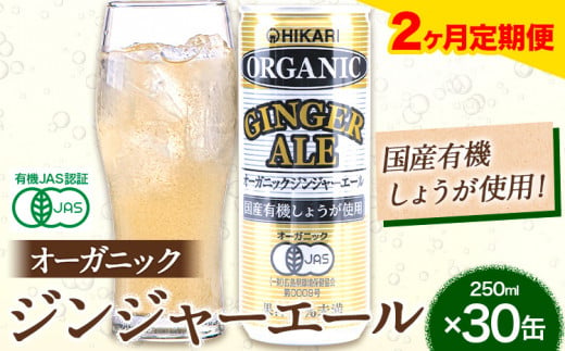 【2ヶ月定期便】 ジンジャーエール 250ml×30缶 光食品株式会社 定期 計2回お届け 《お申込み月の翌月から出荷開始》 徳島県 上板町 ジュース 炭酸水 光食品 ジンジャーエール オーガニック 有機 1498342 - 徳島県上板町