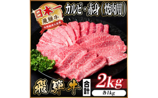 飛騨牛 カルビ・赤身(焼肉用)2kg(各500g×2パック)【1543782】