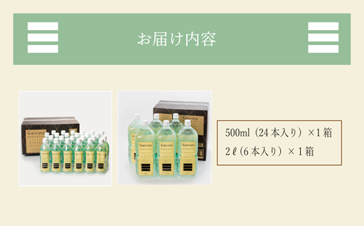 北海道乙部町のふるさと納税 ＜Gaivota 1箱（500ml×24本/箱）+1箱（2L×6本/箱＞北のハイグレード食品 天然シリカ水  ミネラルウォーター  軟水 北海道産 北海道 乙部町 天然水 美容 ケイ素 無添加 シリカ ガイヴォータ 美肌 ミネラル 口当たり まろやか 備蓄 災害用 非常用