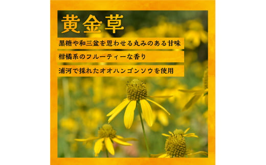 【黄金草】黄色が特徴の「黄金草」から採蜜されたはちみつです。柑橘系を思わせる香りと、丸みのある甘さが特徴的です。