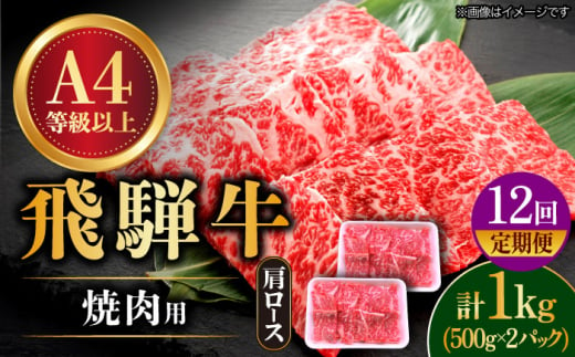 【12回定期便】 飛騨牛 焼肉用 ロース・肩ロース 1kg A4等級以上  多治見市 / 渡辺精肉店 和牛 ブランド牛 牛肉 [TAZ037]